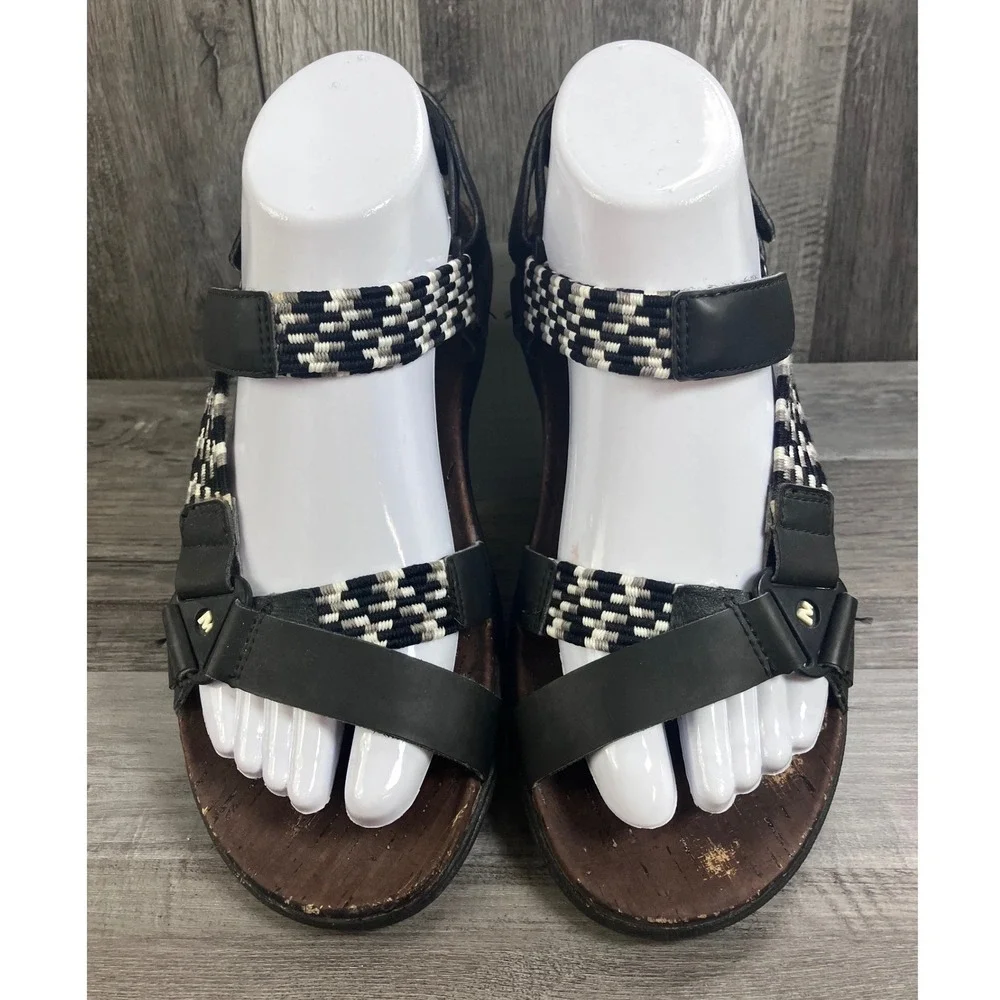 Merrell Womens Black White Checkered Leather Strappy Sandals J94148 Size 7